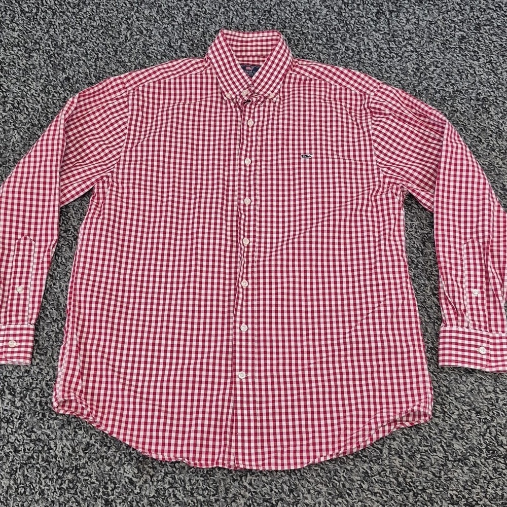 Vineyard Vines Long Sleeve Whale Shirt Large Red Gingham Check - Picture 2 of 7
